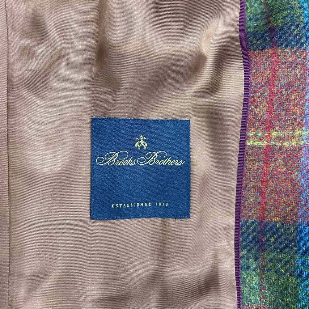 Brooks Brothers Moon Tweed Plaid Wool  Blazer Size 4 Elbow Patch Equestrian NWT - Picture 15 of 16
